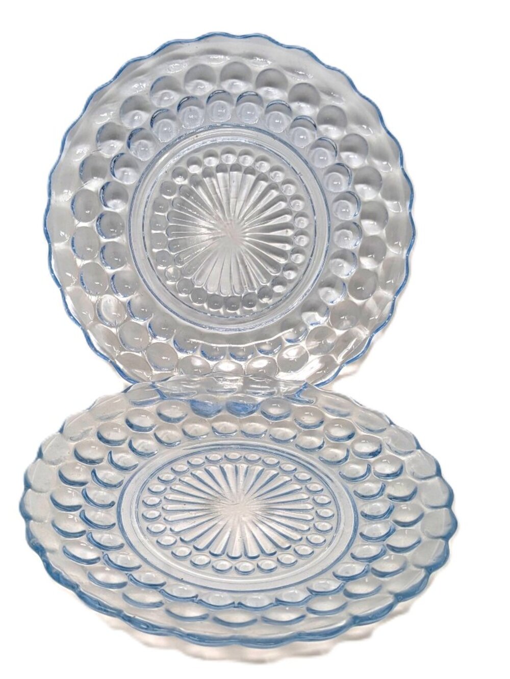 Vintage Anchor Hocking Ice Blue Glass Plates Bullseye Bubble Sapphire 6.5" Set 2